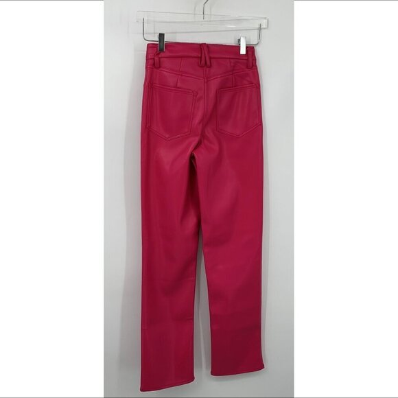 Good American Icon faux leather pants jeans Love Potion pink hot bright new 25 0 - Picture 4 of 5